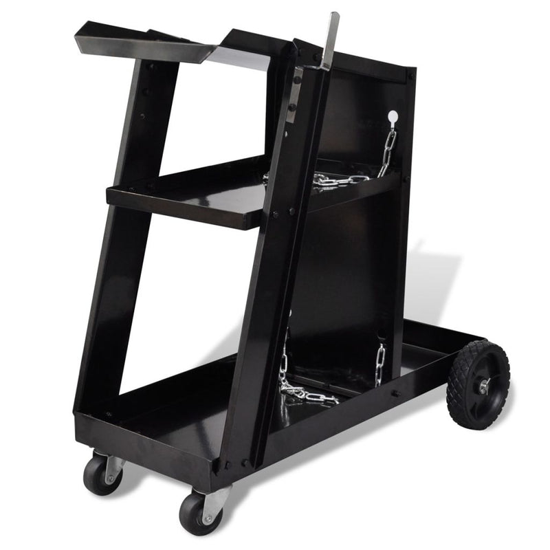 Welding Cart Trolley with 3 Shelves Workshop Organizer - Black