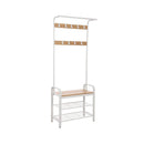 175Cm Coat Rack Stand Shoe Bench With Shelves White