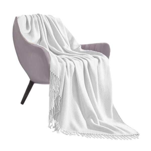 White Acrylic Knitted Throw Blanket