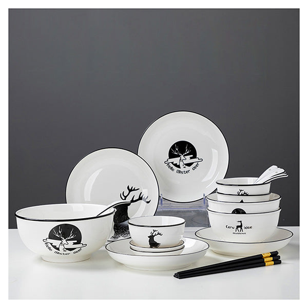 White Antler Printed Ceramic Dinnerware Set Of 34B