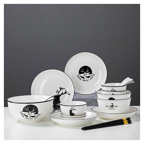 White Antler Printed Ceramic Dinnerware Set Of 34A