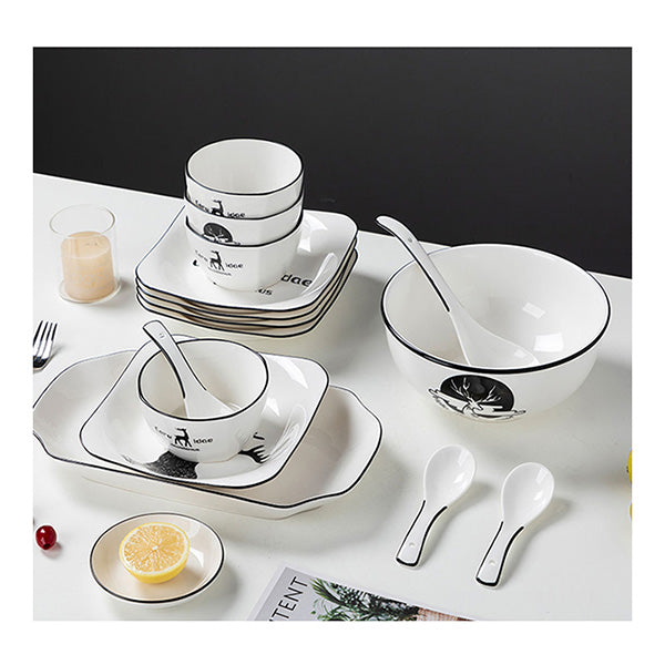 White Antler Printed Ceramic Dinnerware Set Of 34B