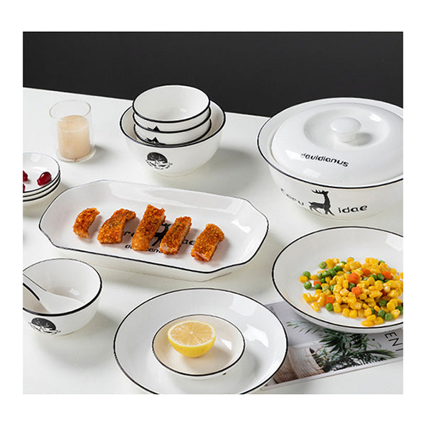 White Antler Printed Ceramic Dinnerware Set Of 20A
