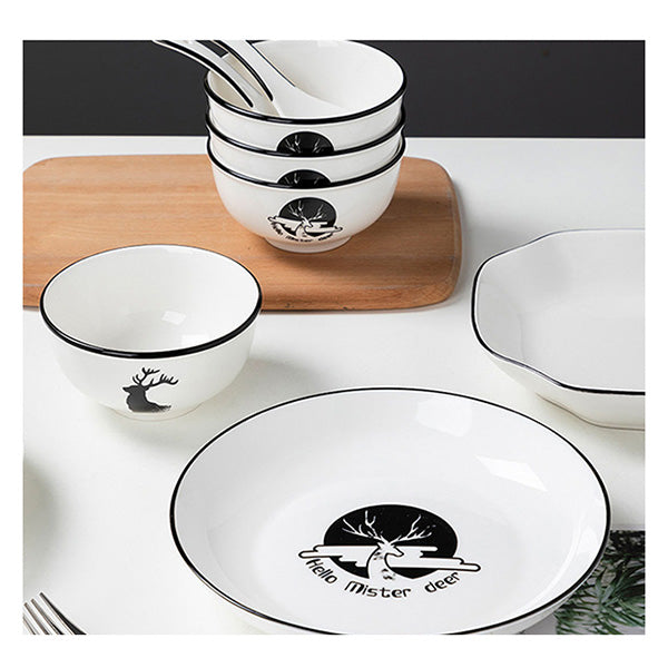 White Antler Printed Ceramic Dinnerware Set Of 13A