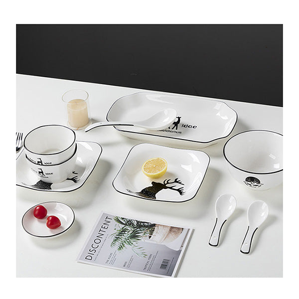 White Antler Printed Ceramic Dinnerware Set Of 20B