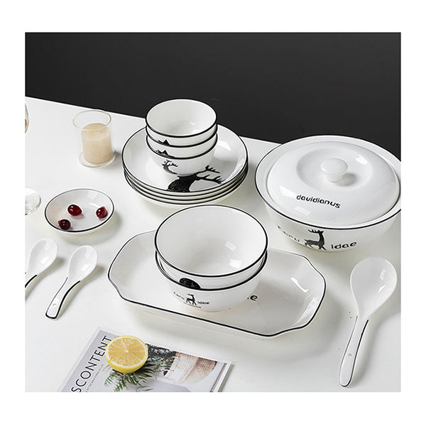 White Antler Printed Ceramic Dinnerware Set Of 28B