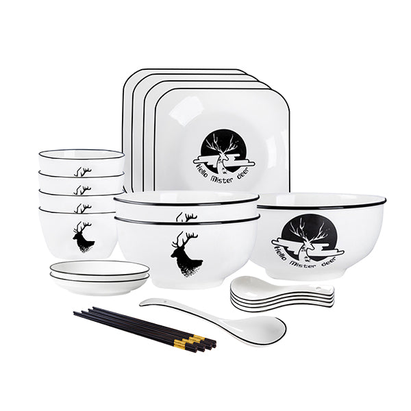 White Antler Printed Ceramic Dinnerware Set Of 13A