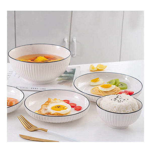 White Japanese Style Ceramic Dinnerware Set Of 5