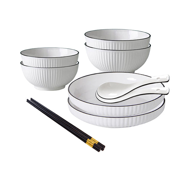 White Japanese Style Ceramic Dinnerware Set Of 6
