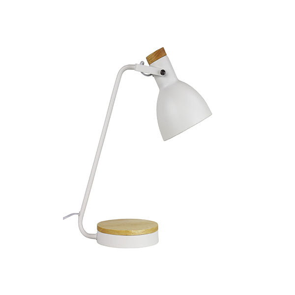 White Task Lamp With Wood Accents