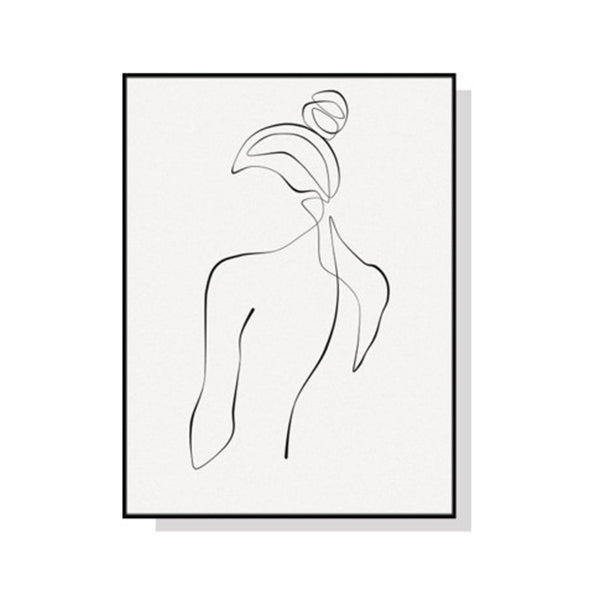 Woman Back Line Art Black Frame Canvas Wall Art