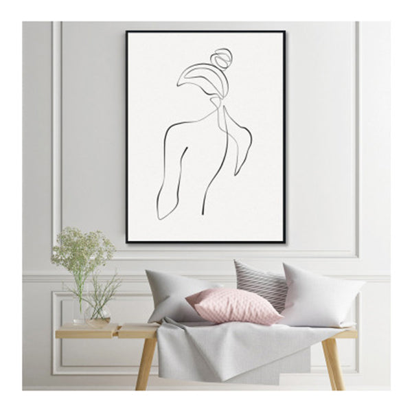 Woman Back Line Art Black Frame Canvas Wall Art