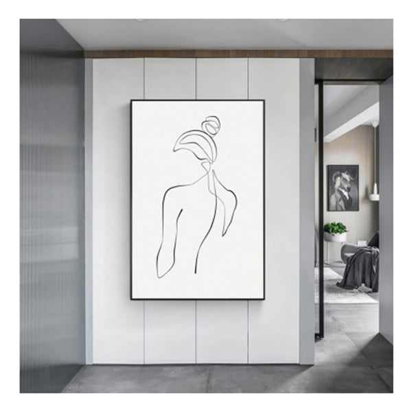 Woman Back Line Art Black Frame Canvas Wall Art