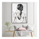 Woman Back With Butterfly Black Frame Canvas Wall Art