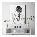 Woman Back With Butterfly Black Frame Canvas Wall Art