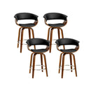 Wood And Black Set Of 4 Swivel Pu Leather Bar Stool