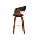 Wood And Black Set Of 4 Swivel Pu Leather Bar Stool