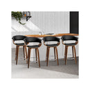 Wood And Black Set Of 4 Swivel Pu Leather Bar Stool