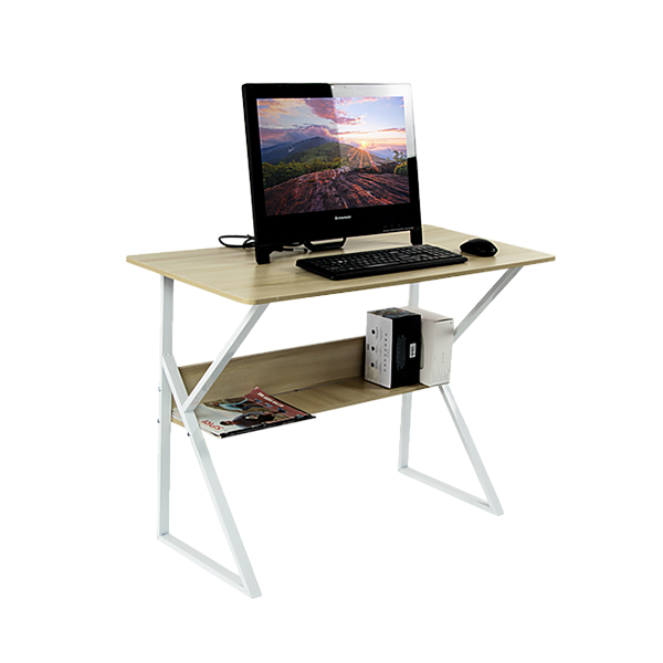 Wood And Metal Computer Desk With Shelf Home Office Furniture