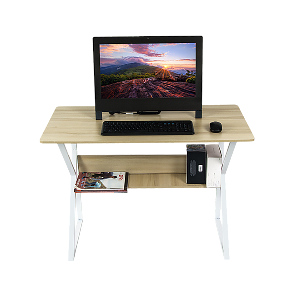 Wood And Metal Computer Desk With Shelf Home Office Furniture