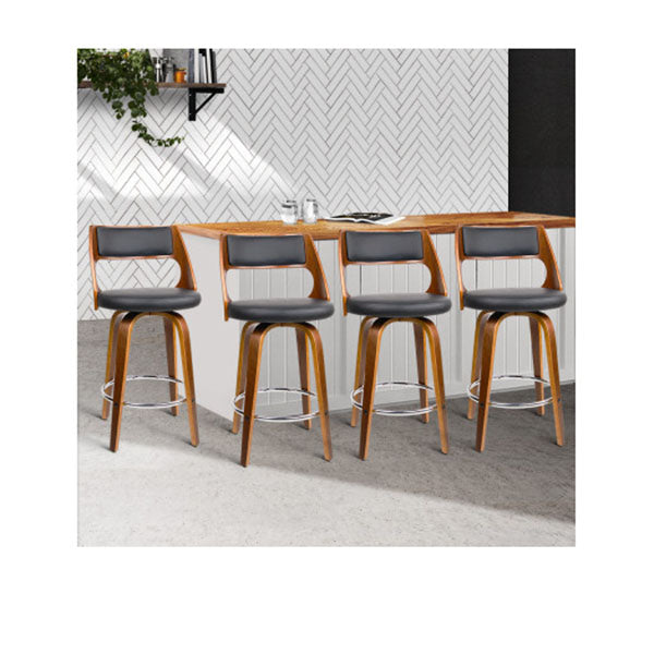 Wooden Bar Stools PU Leather Set Of 4