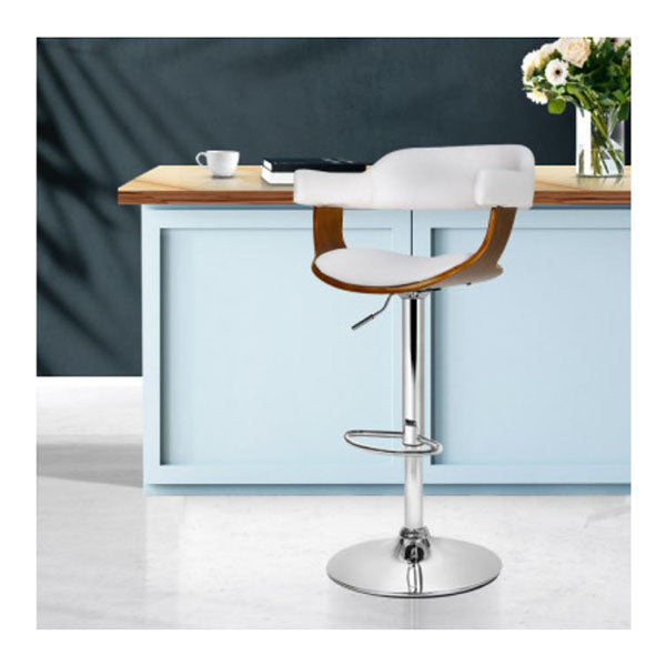 Wooden Bar Stool with White PU Leather