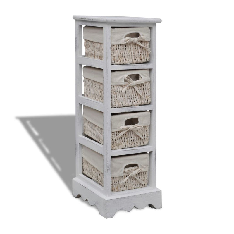 Wooden Storage Rack 4 Weaving Baskets - White