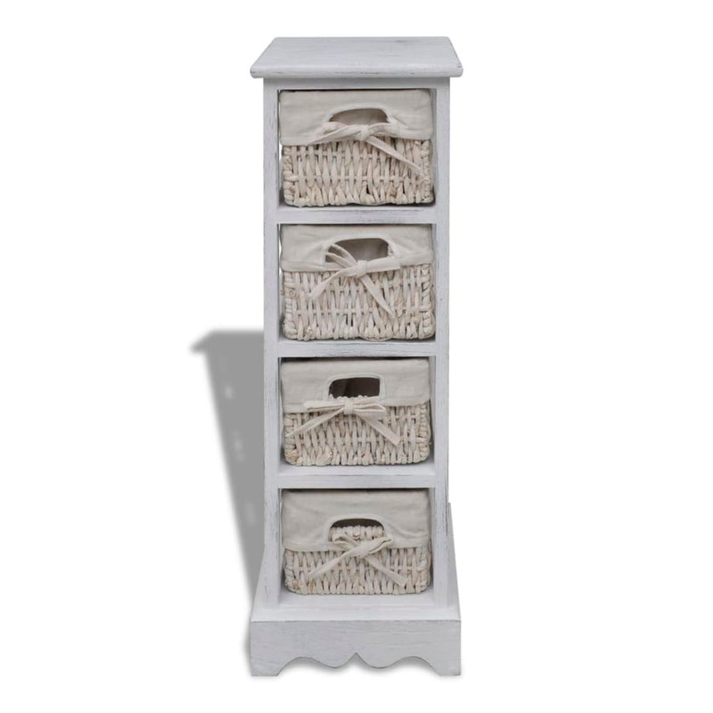 Wooden Storage Rack 4 Weaving Baskets - White