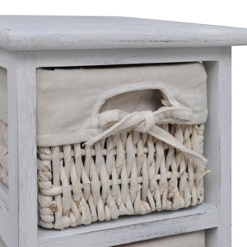 Wooden Storage Rack 4 Weaving Baskets - White