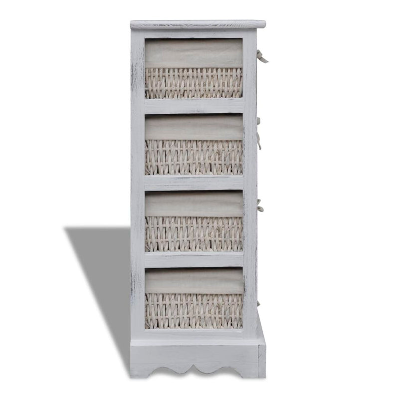 Wooden Storage Rack 4 Weaving Baskets - White