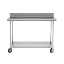 120Cm Catering Kitchen Work Bench With Backsplash And Caster Wheels