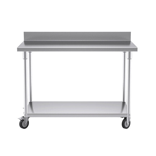 120Cm Catering Kitchen Work Bench With Backsplash And Caster Wheels