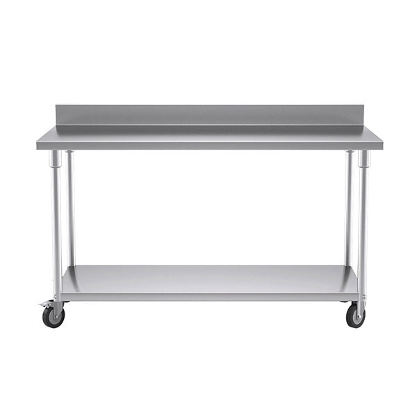 150Cm Catering Kitchen Work Bench With Backsplash And Caster Wheels