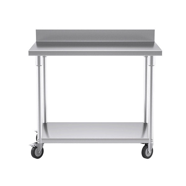 100Cm Catering Kitchen Work Bench With Backsplash And Caster Wheels