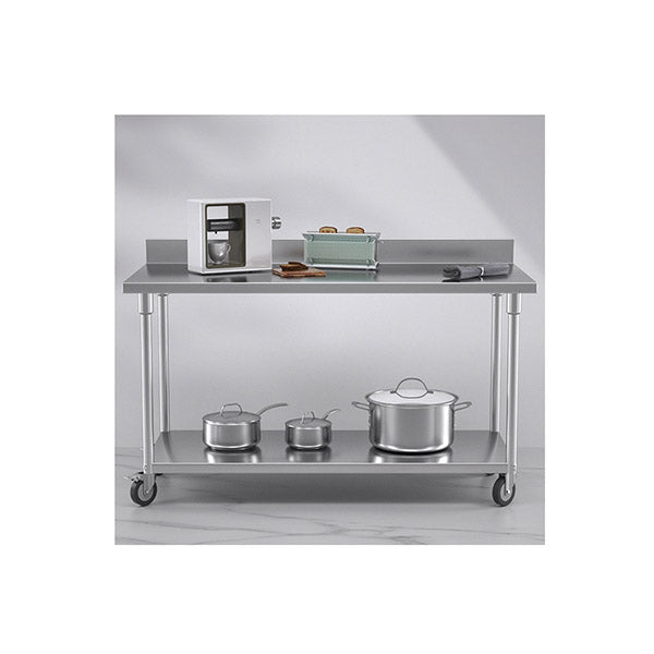 150Cm Catering Kitchen Work Bench With Backsplash And Caster Wheels