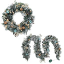 Christmas Garland With Wreath Set Snow Frosted Tree Decor