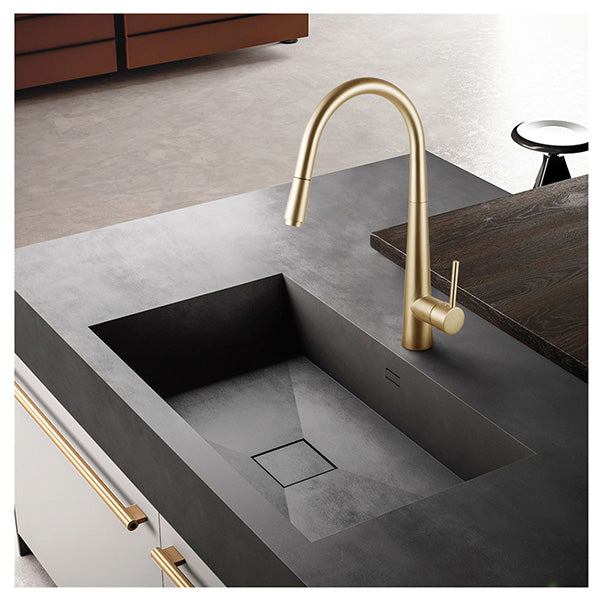 Brushed Gold Kitchen Sink Mixer Tap Round Pull Out Tap Laundry Sink