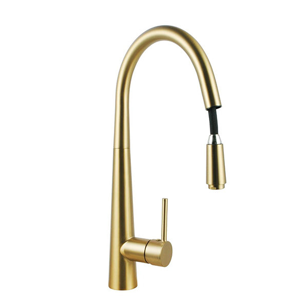 Brushed Gold Kitchen Sink Mixer Tap Round Pull Out Tap Laundry Sink