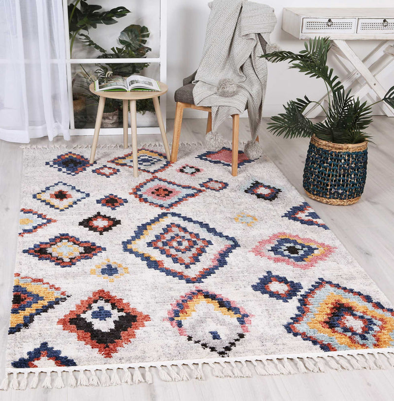 Bohemian Moroccan Agadir White Rug