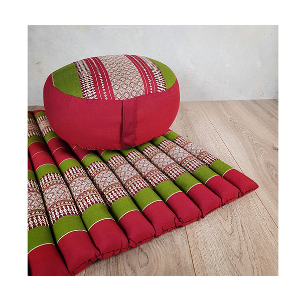 Zafu And Zabuton Red Green Meditation Set