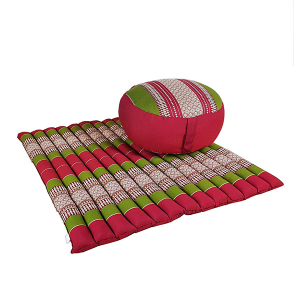 Zafu And Zabuton Red Green Meditation Set