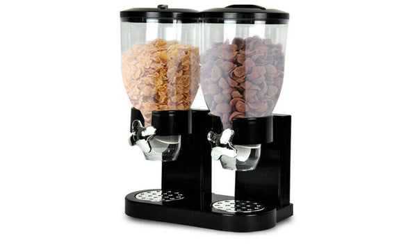 Double Cereal Dispenser Dry Food Storage Container Dispense Machine Black