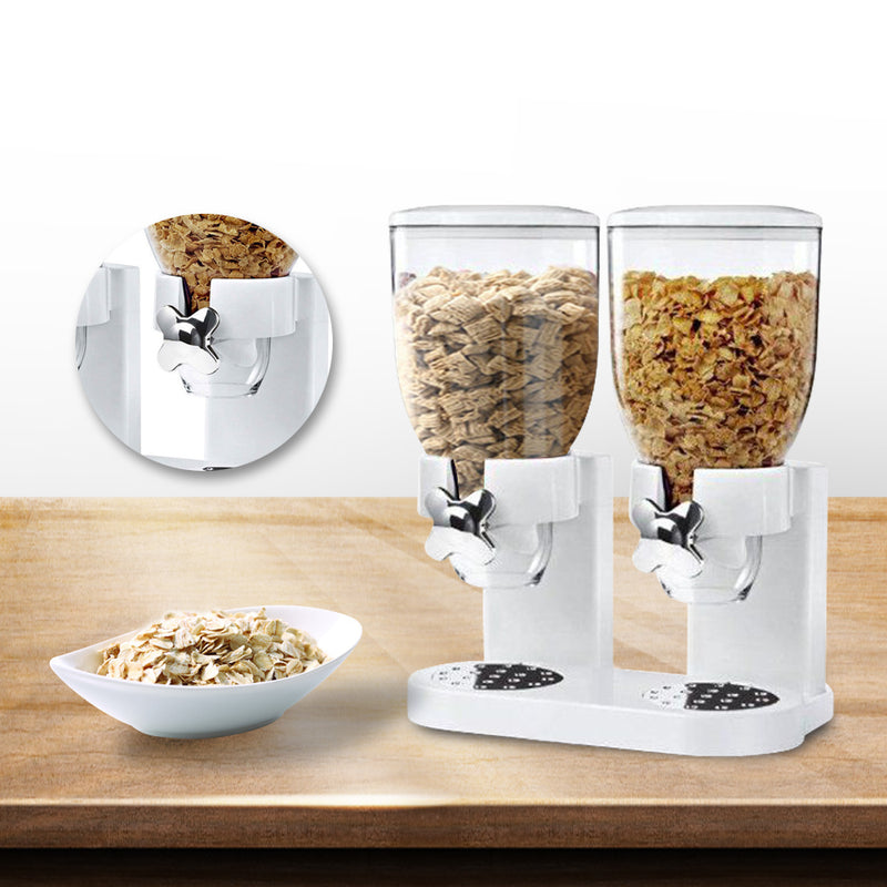 Double Cereal Dispenser Dry Food Storage Container Dispense Machine White