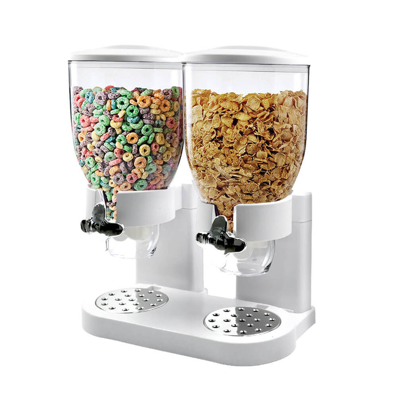 Double Cereal Dispenser Dry Food Storage Container Dispense Machine White