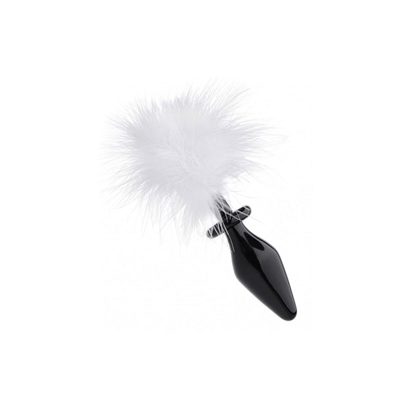 White Fluffer Bunny Tail Glass Anal Plug