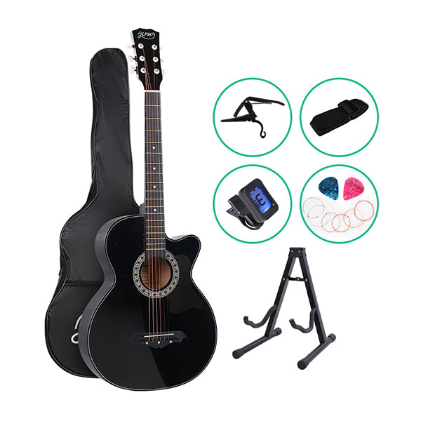 Alpha 38 Inch Wooden Acoustic Guitar With Accessories Set