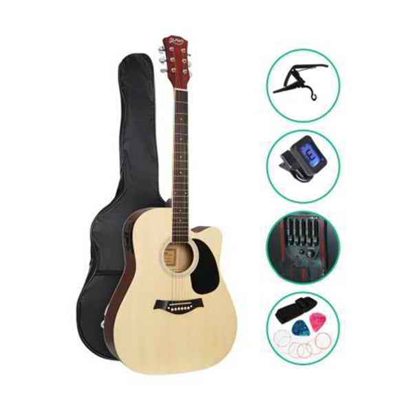 41 Inch Electric Acoustic Guitar Wooden Pickup Capo Tuner Bass Natural