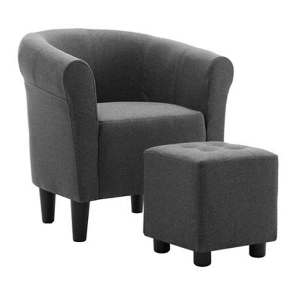 2 Piece Armchair And Stool Set Dark Grey Fabric