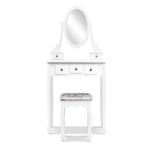 Dressing Table Stool Set Mirror Drawers Makeup Cabinet White