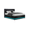 Lumi Led Bed Frame Pu Leather Gas Lift Storage Black Queen